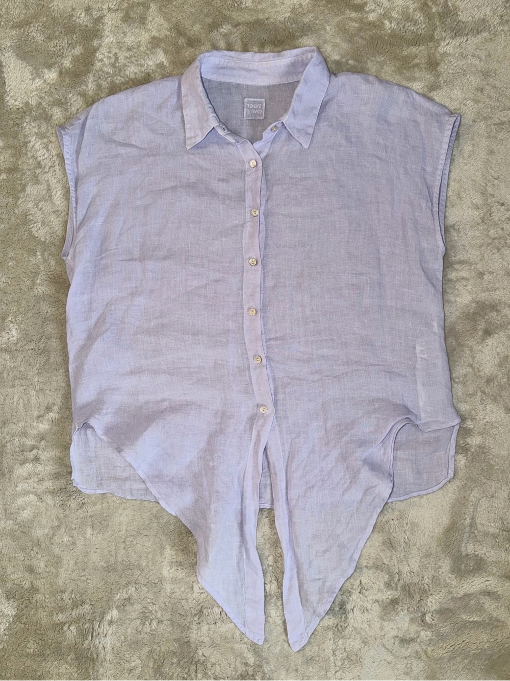 120% Lino Light Lavender Linen Button-Up Tie Hem Top Women’s IT42 (US Small)